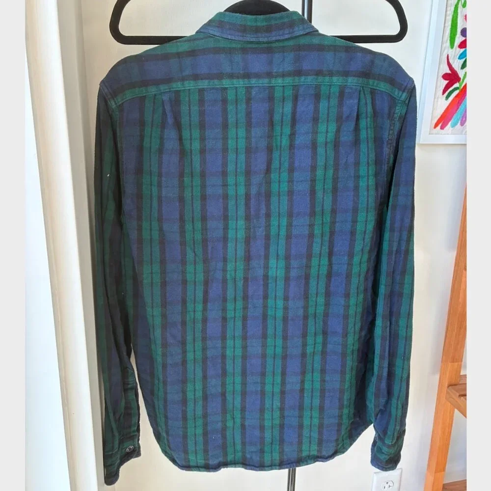 J. Crew Men's Green & Navy Slim Midweight Flannel Shirt in Watch Tartan - Size M